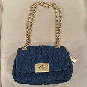 Coach Denim Quilted Shoulder Bag with Gold Chain